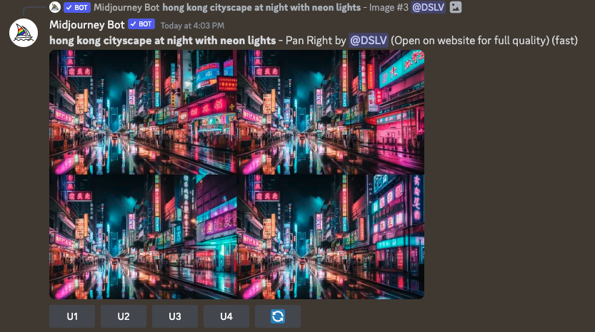 Midjourney Generated Image Options